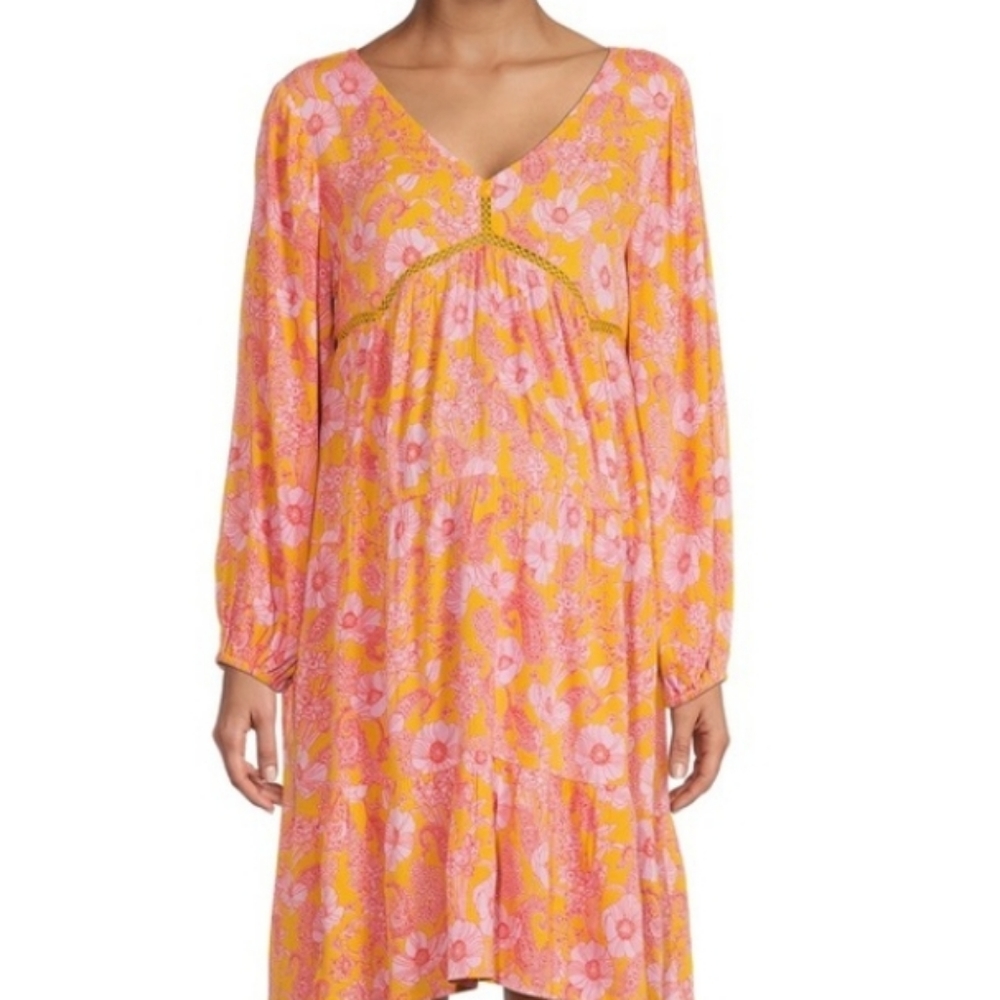 NWT ROMANTIC GYPSY MARIGOLD LACE INSERT LONG SLEEVE DRESS‎ Large